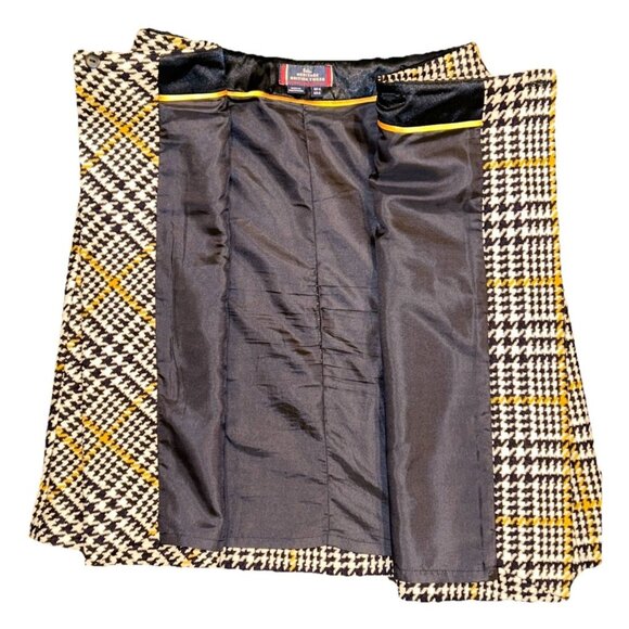 Boden Heritage British Tweed Wrap Skirt 100% Lambswool Navy Yellow White, US 2 - Picture 8 of 11
